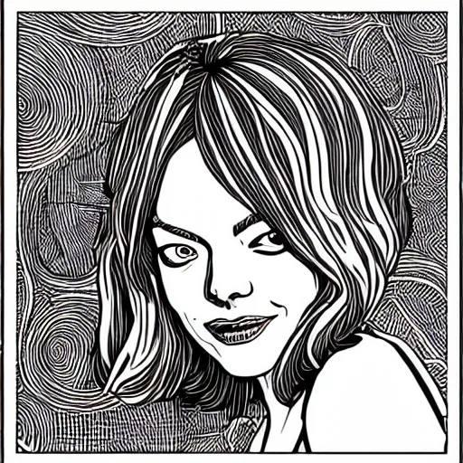 Image similar to detailed illustration of emma stone in flat colour, by james jean, by yukio shimizu