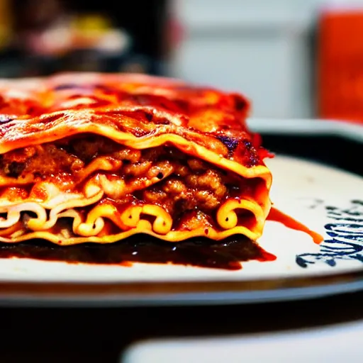 Prompt: japanese fusion cuisine, yakitori lasagna