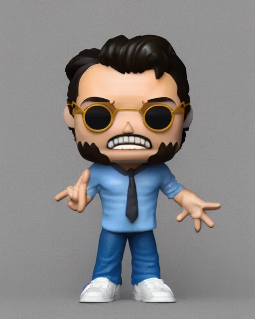 Image similar to full body 3d render of Jim Carrey as a funko pop, studio lighting, white background, blender, trending on artstation, 8k, highly detailed