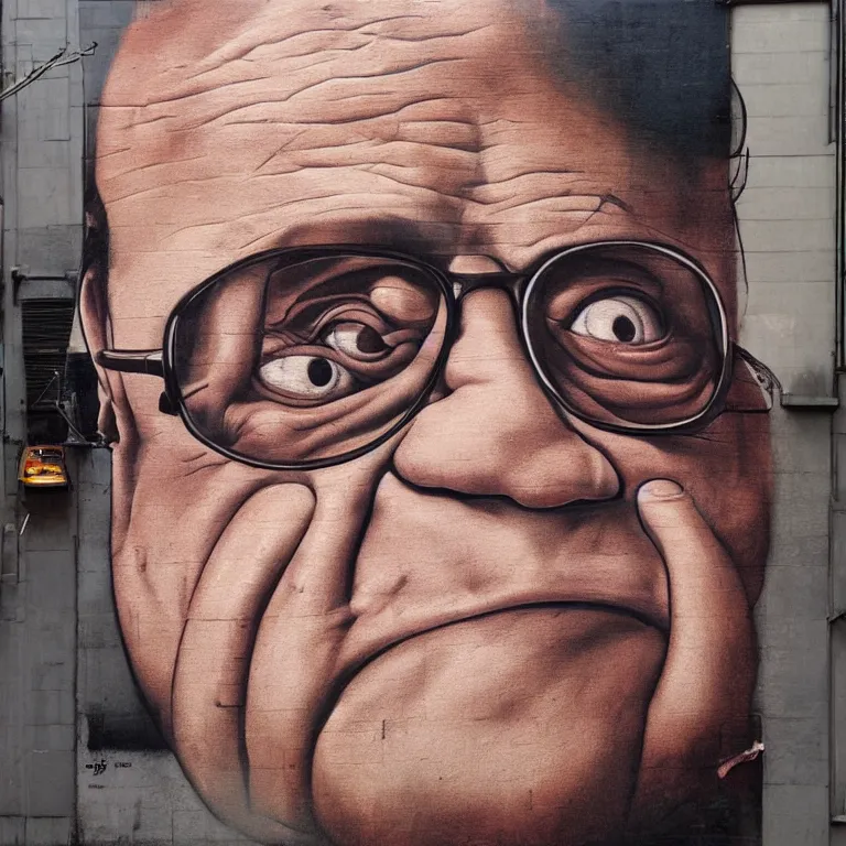 Image similar to Street-art portrait of Danny DeVito in style of Etam Cru, photorealism