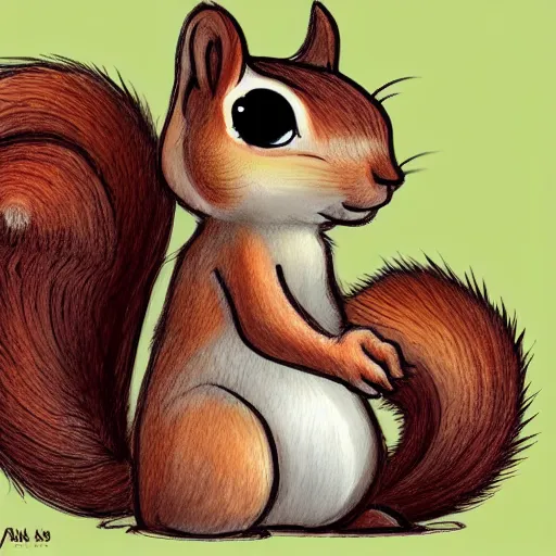 Image similar to a cute squirrel whit fluffy fur drawn concept art