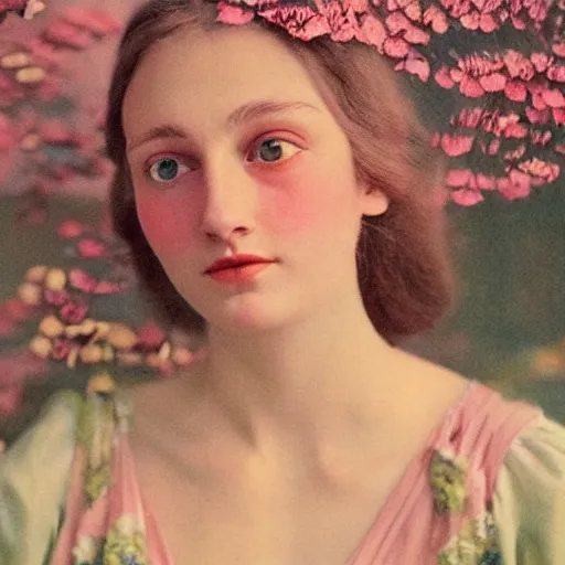 Image similar to a lot of flowers morphing in a beautiful girls face, film still by wes anderson, depicted by balthus, limited color palette, very intricate, art nouveau, highly detailed, lights by hopper, soft pastel colors, minimalist