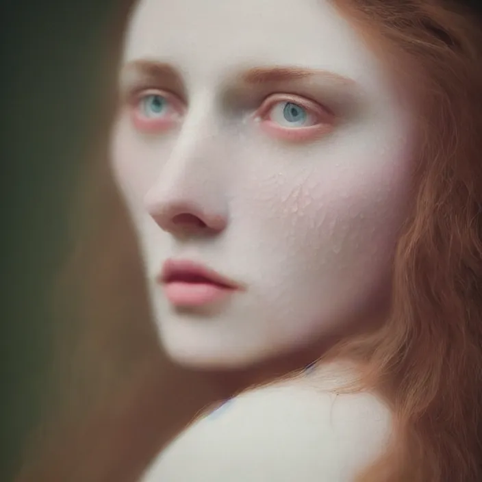 Image similar to Kodak Portra 400, 8K,ARTSTATION, Caroline Gariba, soft light, volumetric lighting, highly detailed, britt marling style 3/4 , extreme Close-up portrait photography of a beautiful woman how pre-Raphaelites,inspired by Ophelia paint, the face emerges from water of Pamukkale, hair are intricate with highly detailed realistic beautiful flowers , Realistic, Refined, Highly Detailed, interstellar outdoor soft pastel lighting colors scheme, outdoor fine art photography, Hyper realistic, photo realistic