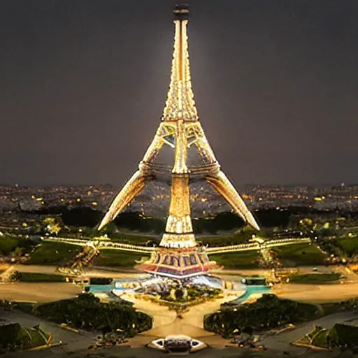 Image similar to spaceship shaped as the eiffel tower