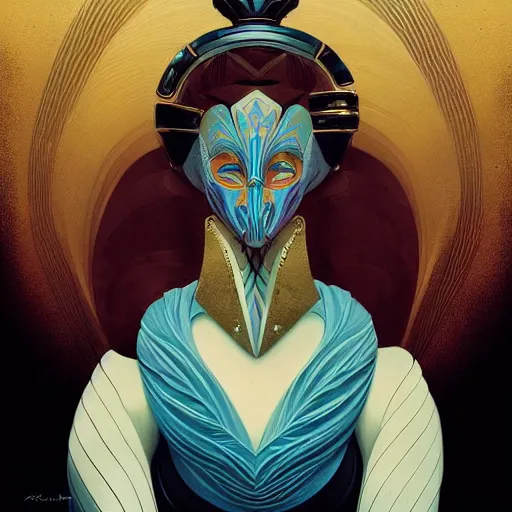 Image similar to portrait of a victorian duke, girl with a stylized mask, curvy, royal style, elite, gold, art deco, symmetry, stylized illustration by peter mohrbacher, moebius, victo ngai, vivid colorful comic style, line sleek, diesel punk