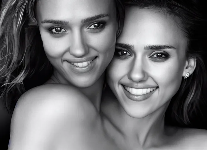 Image similar to a closeup, 4 5 mm, detailed photograph of a woman with a seductive smile half jessica alba half nathalie portman half scarlett johansson, beautiful low light, 4 5 mm, by franz lanting