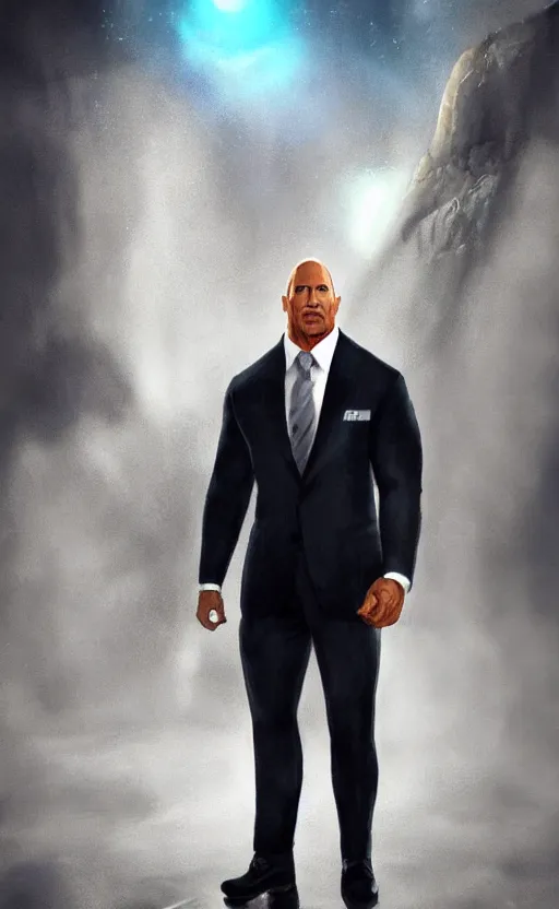 Image similar to dwayne johnson wearing a suit as the president of the united states, dynamic lighting, photorealistic fantasy concept art, trending on art station, stunning visuals, creative, cinematic, ultra detailed