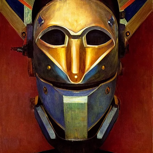 Image similar to the last guest in her robot mask, by Annie Swynnerton and Diego Rivera, symbolist, dramatic lighting, elaborate geometric ornament, god rays, soft colors,smooth, sharp focus, extremely detailed