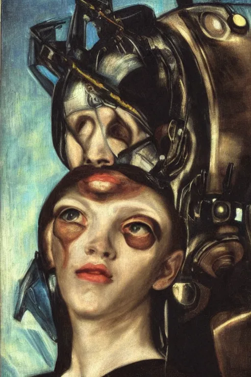 Image similar to a close - up portrait of a cyberpunk cyborg girl, by el greco, rule of thirds