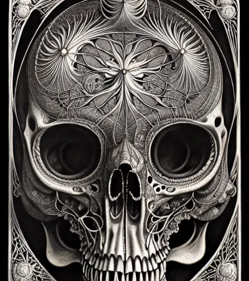 Image similar to art forms of nature by ernst haeckel, memento mori by arthur rackham, ornate antique porcelain beautiful skull mask, ultrasharp, photorealistic, hyperdetailed, octane render, polished, art nouveau, neo - gothic, gothic, intricate ornamental organic filigree, art nouveau botanicals, art forms of nature by ernst haeckel, horizontal symmetry, symbolist, visionary