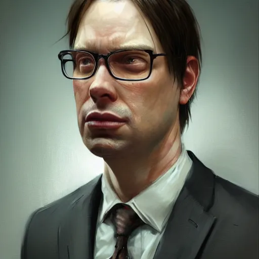 Prompt: hyper realistic, portrait of dwight shrute : : 2, ethnicity : japanese, epicanthal fold, painted by greg rutkowski, wlop, loish,