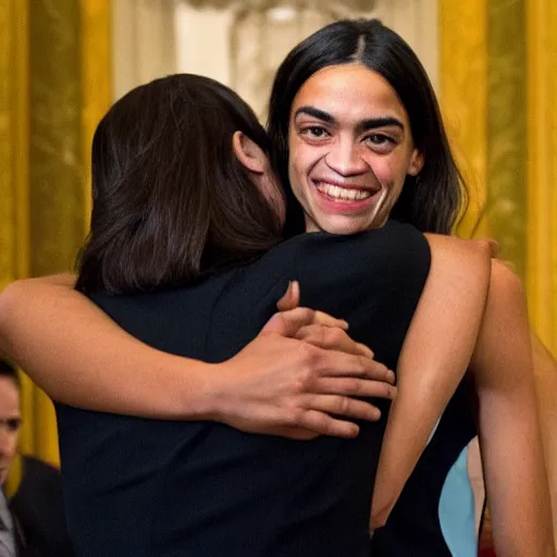 Prompt: alexandria ocasio - cortez and trump hugging