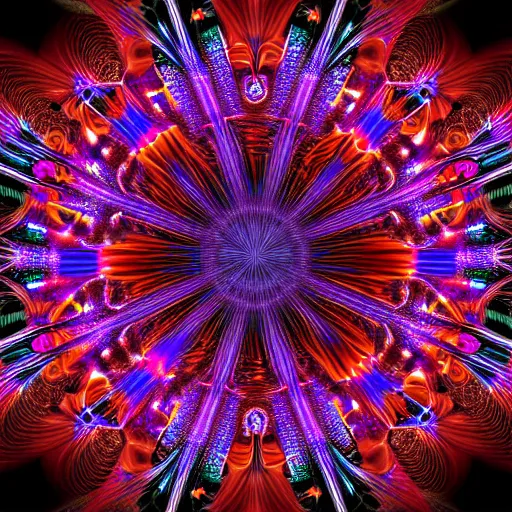 Prompt: Intricate digital art of a 3D fractal explosion