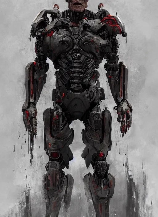 Image similar to willem dafoe as victor stone, full body concept, cyborg, borg, strogg, face of a man, terminator, flesh, quake strogg, doom demon, wolfenstein, monstrous, symmetry, symmetrical, concept art by ruan jia and greg rutkowski