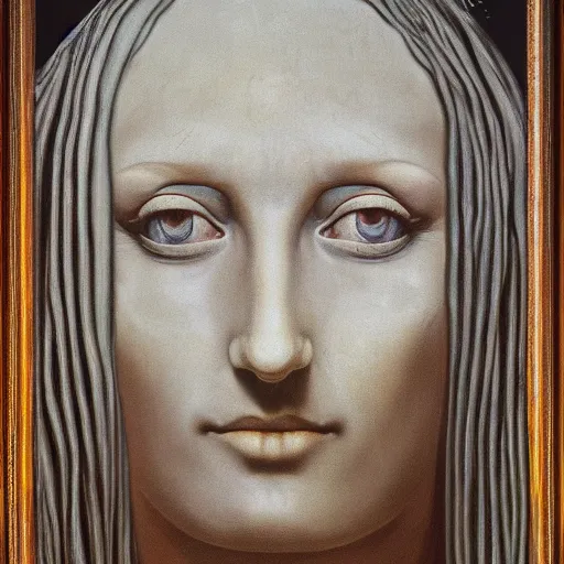 Prompt: monalisa by zdzisław beksiński, jeffrey smith and h.r. giger, oil on canvas, XF IQ4, f/1.4, ISO 200, 1/160s, 8K, RAW, unedited, symmetrical balance, in-frame