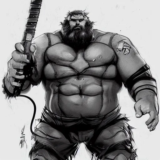 Image similar to large, stocky bearded man, sci fi, shadowrun, by artgerm, josan gonzales, artstation, concept art, sharp focus, graphic novel