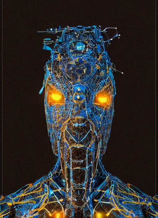 Image similar to portrait of a futuristic african voodoo wizard cyborg, made from million point clouds, in the style of ghost in the shell, kintsugi, modern fine art, fractal, intricate, elegant, highly detailed, digital photography, subsurface scattering, by jheronimus bosch and greg rutkowski,