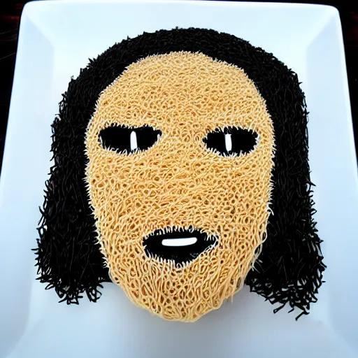 Image similar to lizzo's face made out of noodles