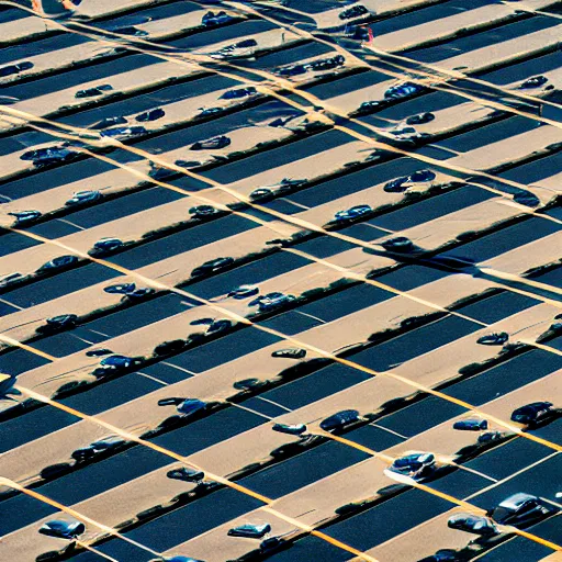 Image similar to Beatiful Fuzzy Photograph of an infinite parking lot, Long shot, full shot, wide shot, low angle,wide angle lens