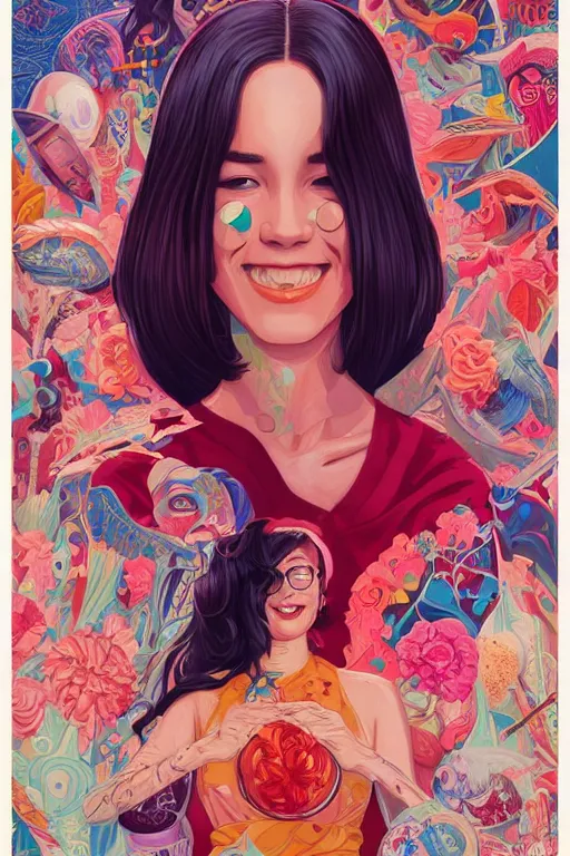 Prompt: a girl smiling, Tristan Eaton, victo ngai, artgerm, RHADS, ross draws