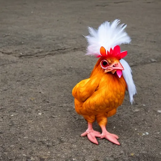 Prompt: photography cute chicken dressed as an inmate