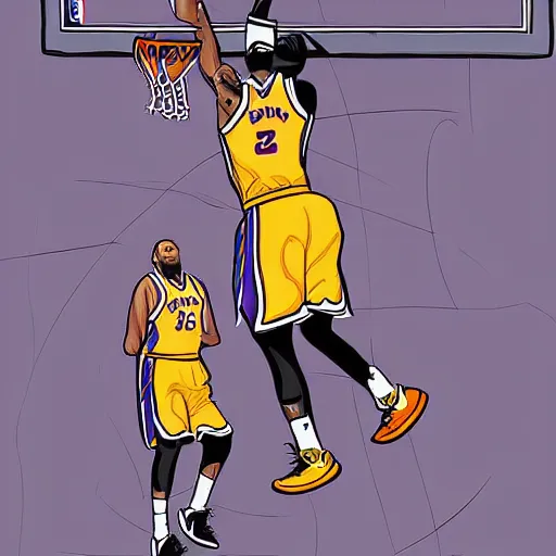 Image similar to lebron james dunking, digital art