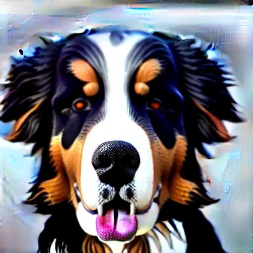 Image similar to portrait of a cute bernese dog, art by elke vogelsang, 8 k ultra realistic, trending on artstation, 4 k, hyperrealistic, focused, extreme details, unreal engine 5, cinematic, masterpiece