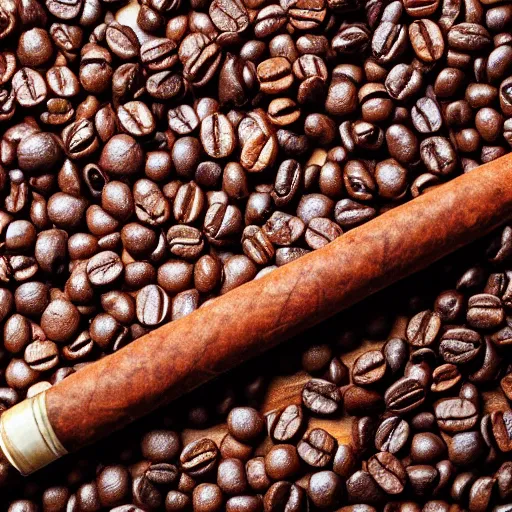 Image similar to studio photograph of a cigarrete covered in coffee