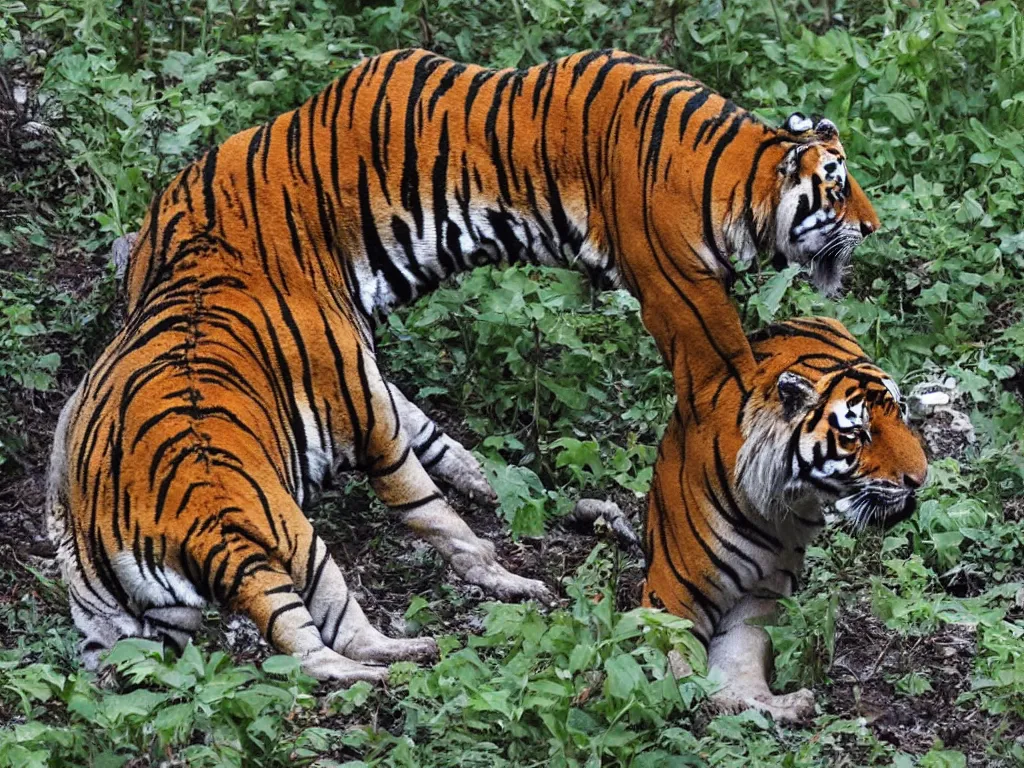 Prompt: a mushroom tiger advances