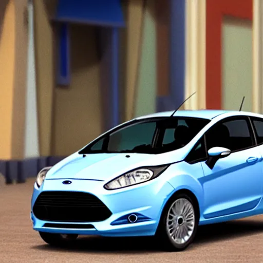 Prompt: 2013 ford fiesta in blue, in Pixar's cars, 3d Pixar cartoon, cars movie