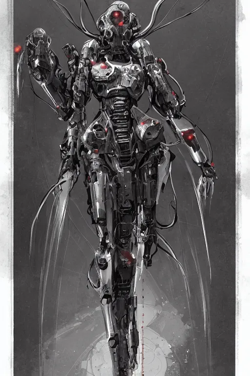 Image similar to very symmetrical!! full body illustrations of mecha, pen and ink, moderately detailed, by james gurney, by greg rutkowski, concept art, deception witch medusa, tentacle, corset, artstation, deviantart, pinterest, unreal engine