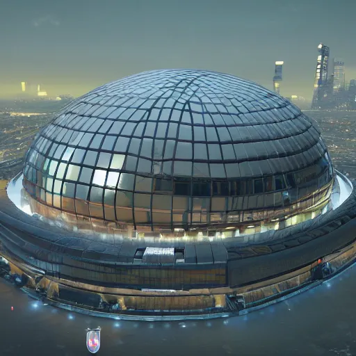 Prompt: a huge futuristic stadium for gladatior combat with a forcefield dome floating above a cyberpunk city, hexagonal shaped, elegant architecture, modern, epic light, elegant, artstation, intricate, highly detailed, ultra realist, hd, unreal engine, 3 d, hd