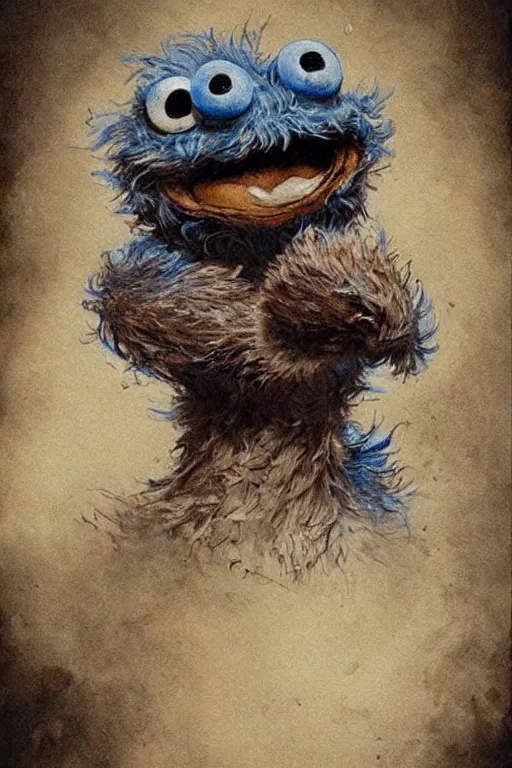 Image similar to ( ( ( ( ( cookie monster. muted colors. ) ) ) ) ) by jean - baptiste monge!!!!!!!!!!!!!!!!!!!!!!!!!!!