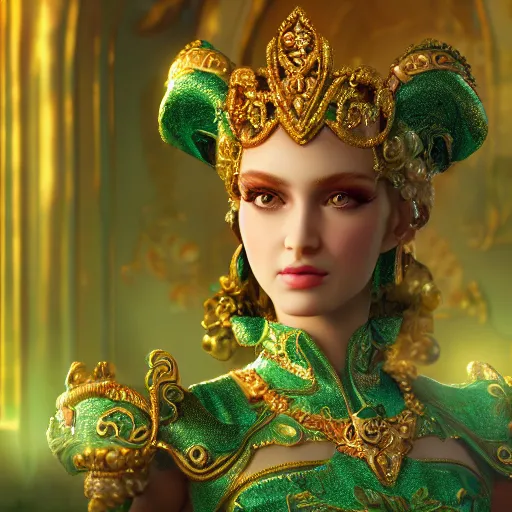 Image similar to wonderful princess of emerald with fair skin, ornate 8 k gorgeous intricate detailed, accent lighting, dramatic light, octane render