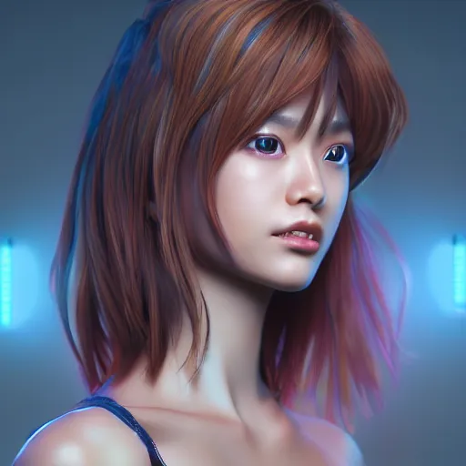 Image similar to Photorealistic Asuka Soryu. Hyperdetailed photorealism, 108 megapixels, amazing depth, glowing rich colors, powerful imagery, psychedelic Overtones, 3D finalrender, 3d shading, cinematic lighting, artstation concept art