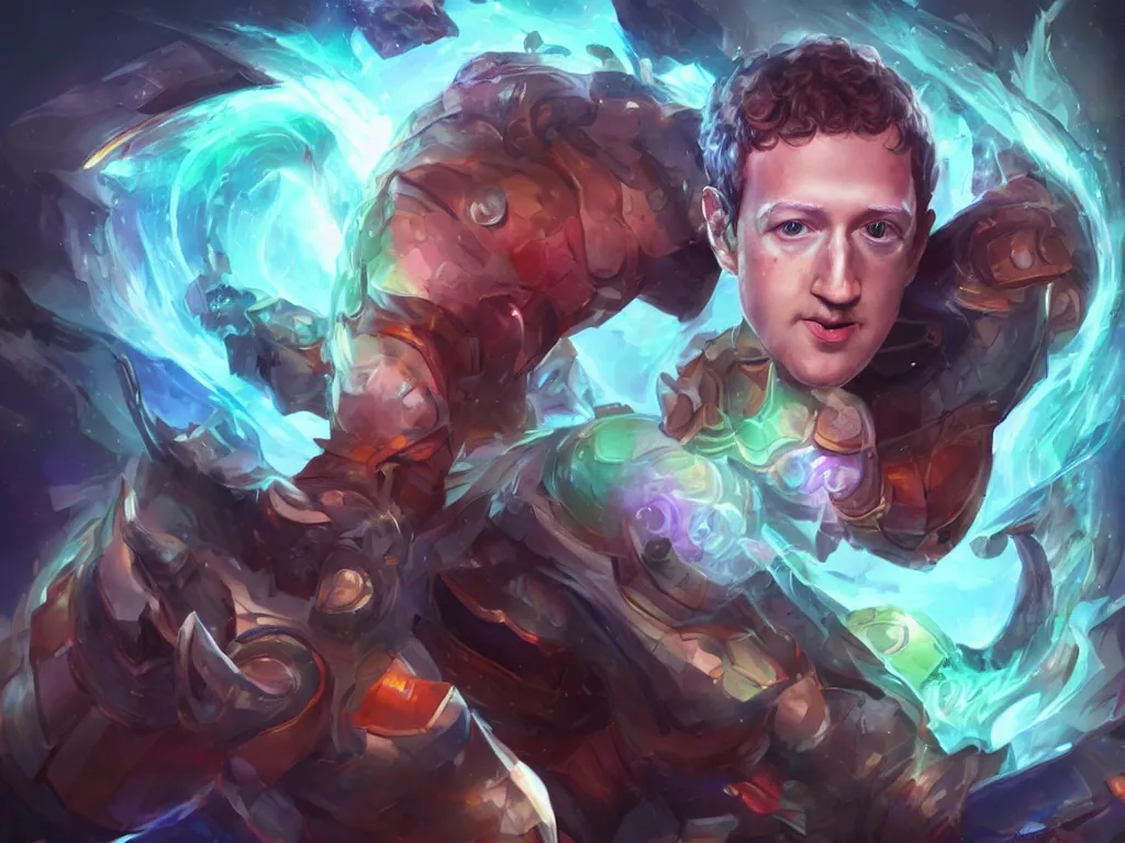 Image similar to mark zuckerberg as a league of legends character, portrait, digital art, art by jessica oyhenart and bo chen