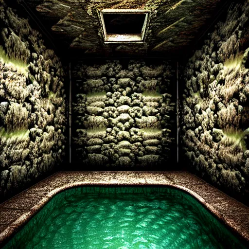 Image similar to hyperrealism photography computer simulation visualisation of parallel dark universe detailed old bath in the detailed ukrainian village garden in dramatic scene from movie the big lebowski ( 1 9 9 8 ) by taras shevchenko and alejandro jodorowsky and andrei tarkovsky rendered in mandelbulb 4 d fractal