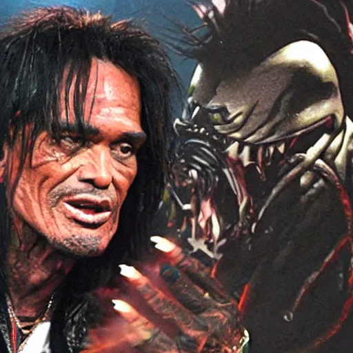 Image similar to tommy lee being targeted by the predator with thermal vision