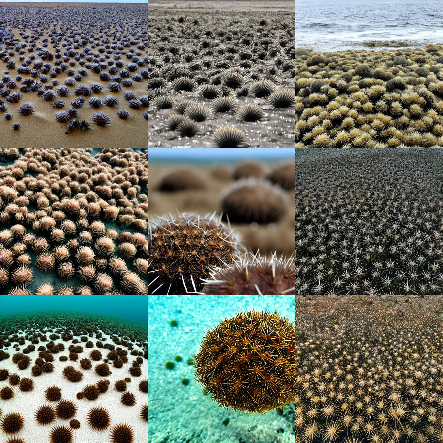 Prompt: a field of sea urchins