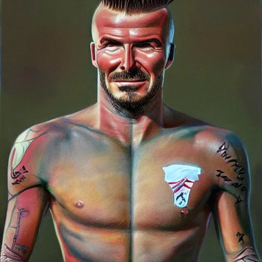 Image similar to beautiful lifelike painting of david beckham human horse centaur soccer star, majestic cinematic, hyperreal detailed facial features and uv lighting, art by ed roth and basil wolverton