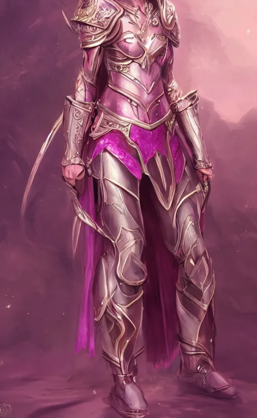 Image similar to a full body portrait of an elven woman with pink skin, and armor fit for a queen, wearing purple headphones, and smiling, dynamic lighting, photorealistic fantasy concept art, trending on art station, stunning visuals, creative, cinematic, ultra detailed