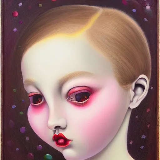 Prompt: a painting in the style of mark ryden and in the style of irakli nadar.