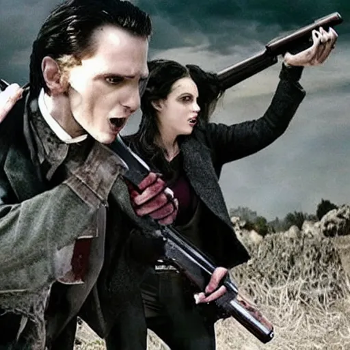 Image similar to Still of Vampires Holding Guns, incredibly terrible movie, downvoted heavily