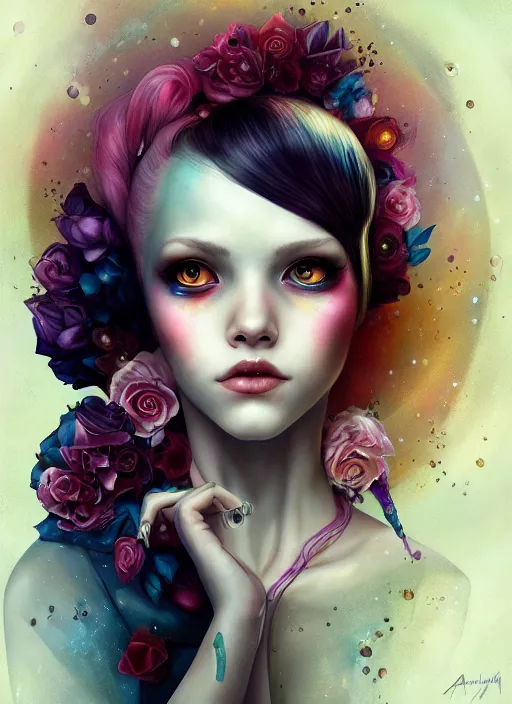 Image similar to a portrait of a pretty sewer punk young lady by anna dittmann