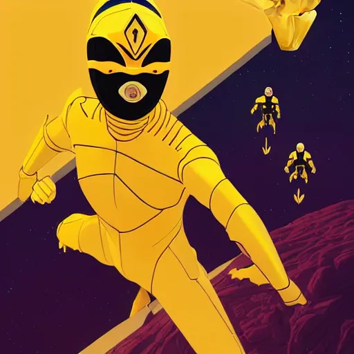 Image similar to yellow ranger by paolo eleuteri serpieri and tomer hanuka and chesley bonestell and daniel merriam and tomokazu matsuyama, unreal engine, high resolution render, featured on artstation, octane, 8 k, highly intricate details, vivid colors, vector illustration