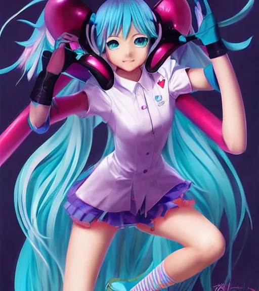 Prompt: Anime art of beautiful Hatsune miku with beautifel legs by artgerm, rossdraws, magali villeneuve, Gil Elvgren, Alberto Vargas, Earl Moran, Art Frahm, Enoch Bolles