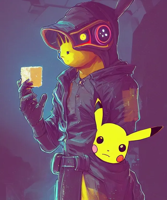 Image similar to a portrait of a cyberpunk pikachu holding a cheese, cyberpunk!, fantasy, elegant, digital painting, artstation, concept art, matte, sharp focus, illustration, art by josan gonzalez