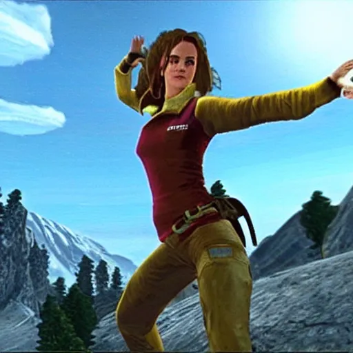 Prompt: Screenshot of Emma Watson in Descent (1995) video game,