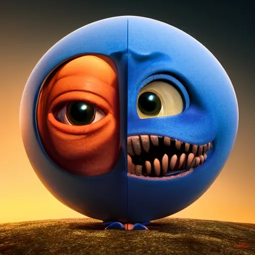 Image similar to CGI of Courage The Cowardly Dog, fisheye, DAZ, hyperrealistic, octane render, atmospheric, cinematic, superb resolution, symmetrical, rich deep moody colors, blue hour, twilight, sharp focus, cgsociety, stunning, breathtaking, awe-inspiring, award-winning, concept art, post-processing, photoshopped, 8k, photorealistic, complex, intricate, 3-point perspective, hyper detailed, unreal engine 5, IMAX quality