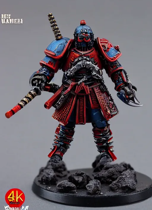 Image similar to 8 0 mm resin detailed miniature of a warhammer 4 0 k cyborg samurai with katana, product introduction photos, 4 k, full body